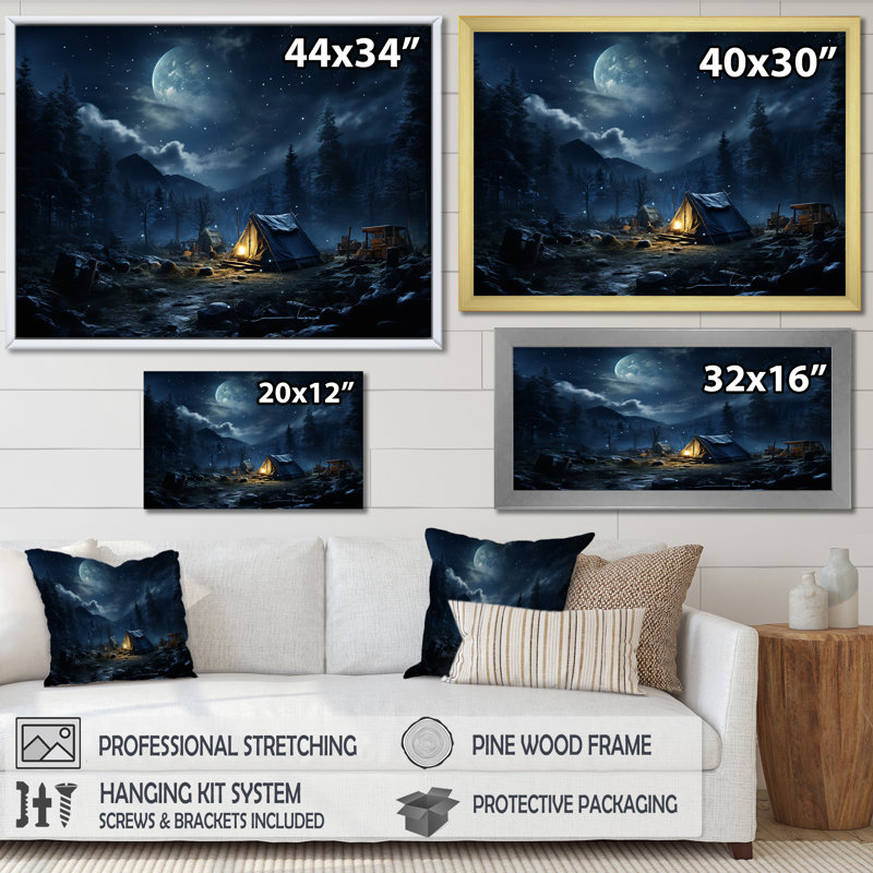 Starlit Camping In Canada 2 - camping, art mural, Toile tendue, H 34 po x l 44 po x P 1,5 po