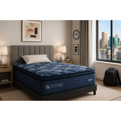 Bleu + multicolore, 14 po, matelas roulé compressé et, unité de poche, mousse à mémoire de forme, couches de mousse, super doux, housse de matelas très grand,