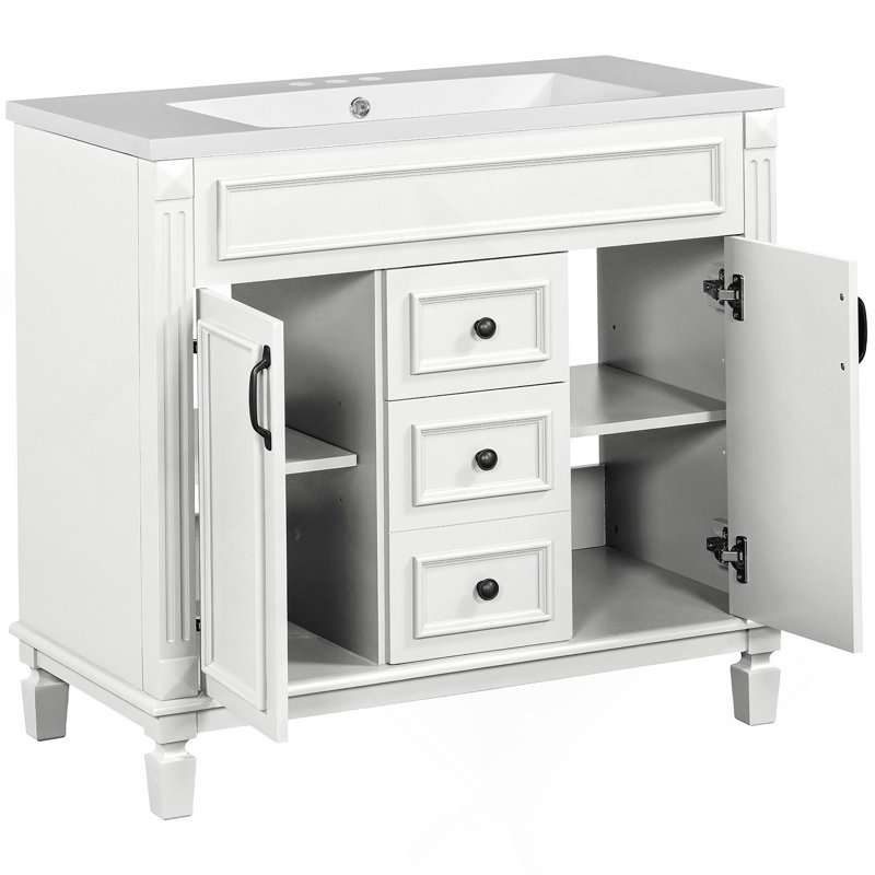 Meuble-lavabo moderne 36 po avec lavabo supérieur, Blanc