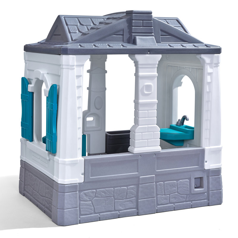 Neat & Tidy Cottage Gray Plastic Kids Playhouse with Windows