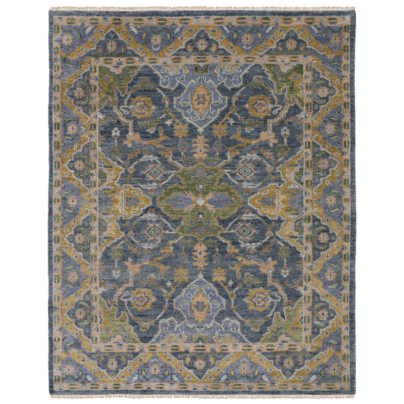 Gowen Traditional Oriental Blue/ Green Hand-made Wool Area Rug, Rectangle 8' x 10'