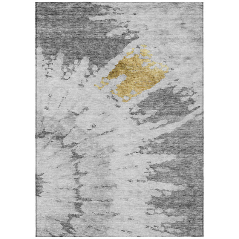 8' X 10' Silver Abstract Washable Indoor Outdoor Area Rug