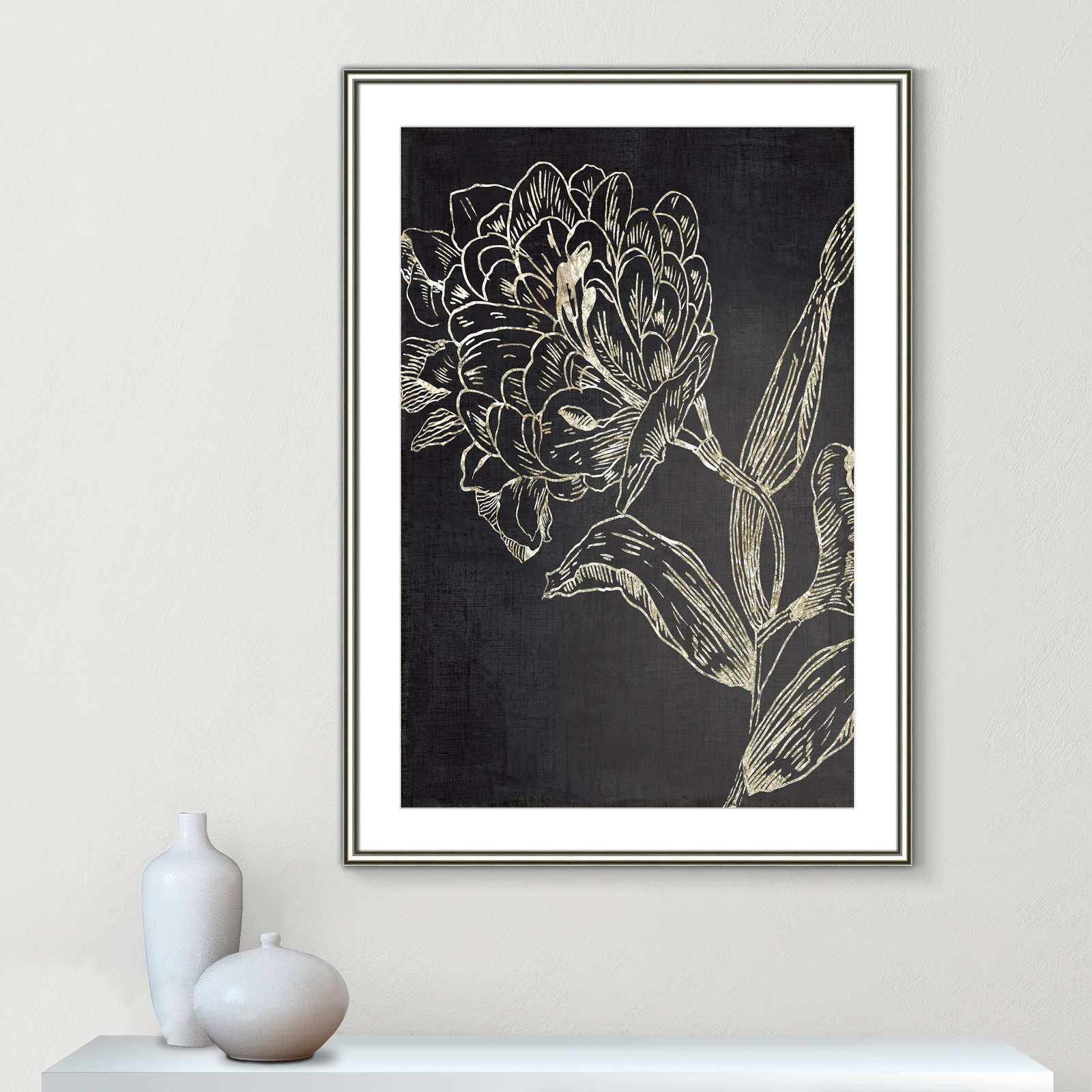 Golden Flower Folklore II by Asia Jensen - Picture Frame Graphic Art, 42.75" H x 30.75" W, Gold