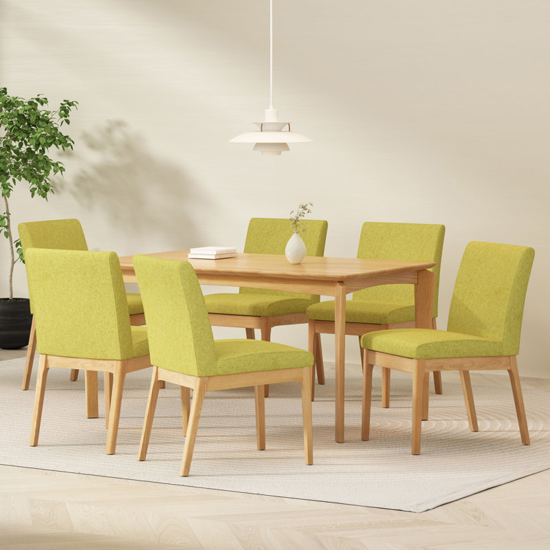 Jerwin 6 - Person Four Leg Dining Set, Green Tea, Natural Oak
