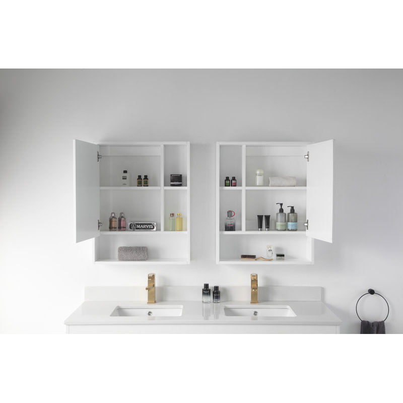 Ensemble de meuble-lavabo double 60 po Tortola, Peint blanc mat, Laiton satiné