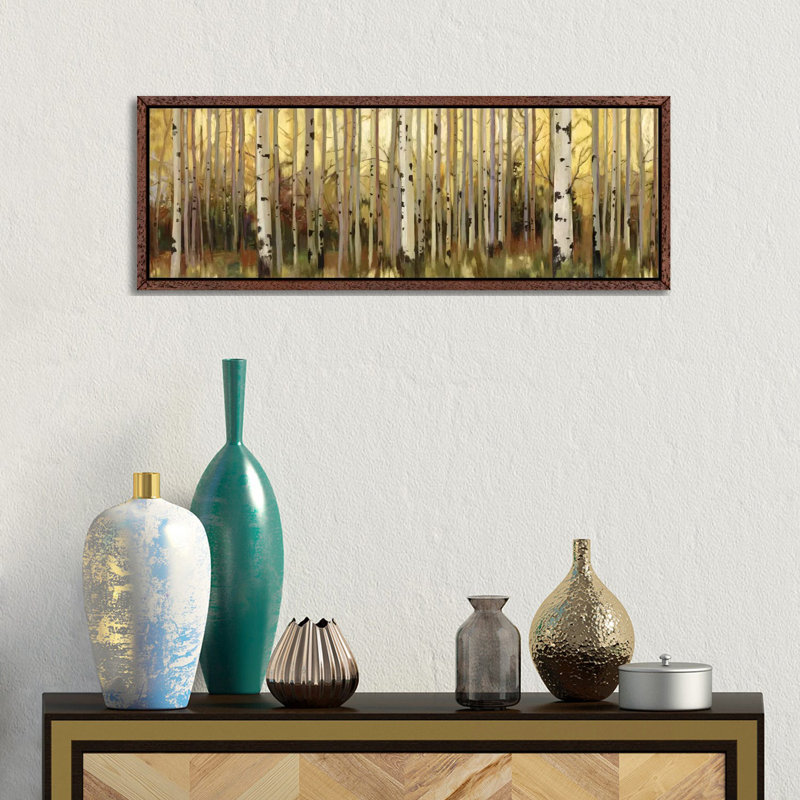 Forest Light by Allison Pearce - Panoramic Print on Canvas, Classic Brown Wood Framed Canvas, 30.48 cm H x 91.44 cm W
