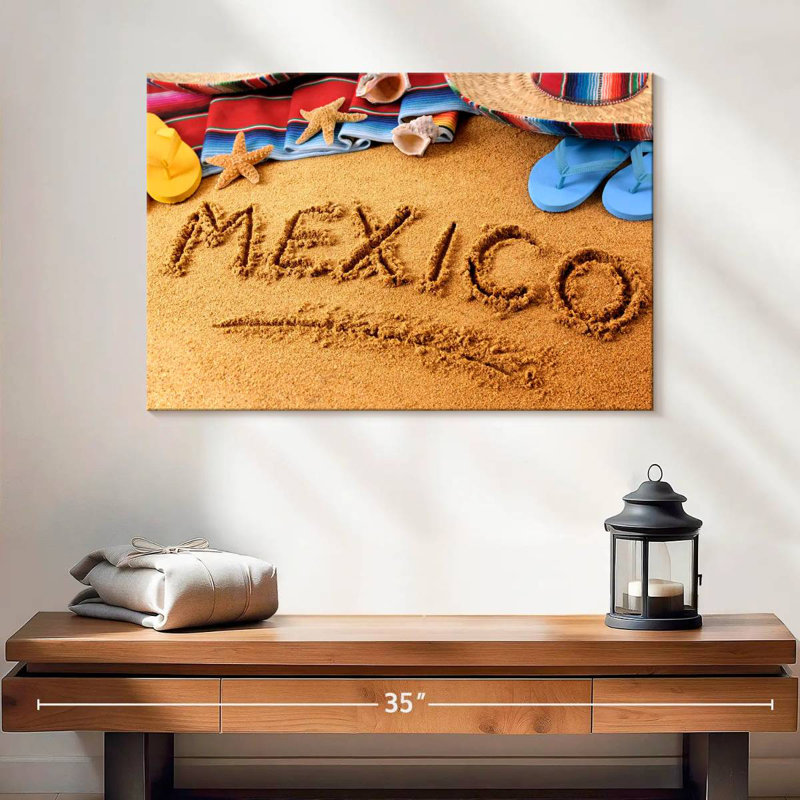 Tergel, Mexique, plage, sable, écriture, H 16 po x l 24 po