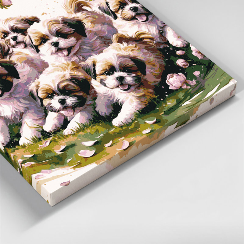 Chiens, art mural sur toile beige Shih Tzu, H 12 po x l 12 po
