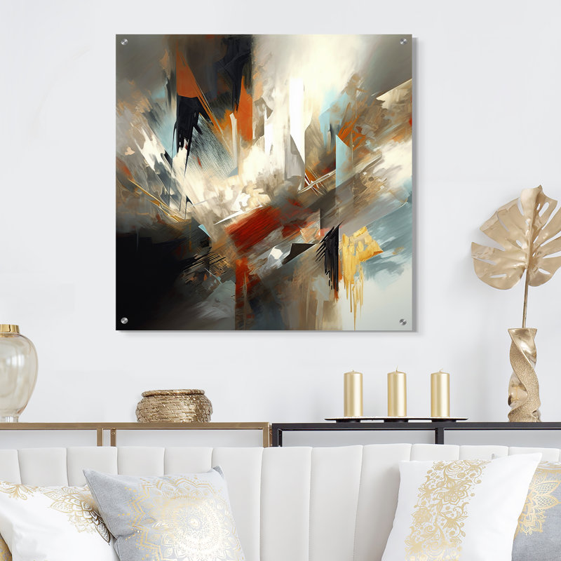 «Orange Abstract Mixed Colors IV», art mural abstrait en minimalisme, H 36 po x l 36 po