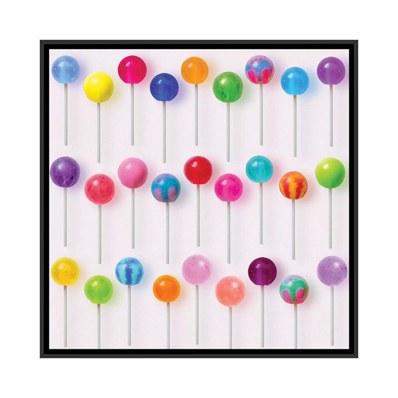 " Colourful Lollipops " by Erin Summer, No Mat, 37'' H x 37'' W x 1.5'' D, Black Framed