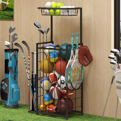 Organisateur de matériel de sport, petit support de rangement pour balles de garage avec sangles élastiques et 3 crochets