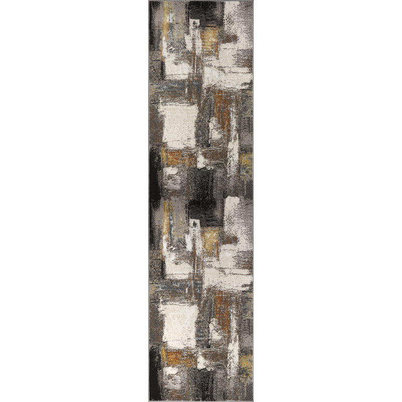 Tapis abstrait en polypropylène doré, tapis tissé à la machine, tapis de chambre à coucher - 5 x 8, 6 x 9