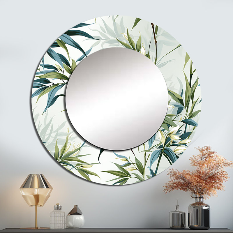 Rohil Tropical Zen Bamboo - miroir mural décoratif tropical, miroir rond tropical, impression d'art en métal, 23 po x 23 po