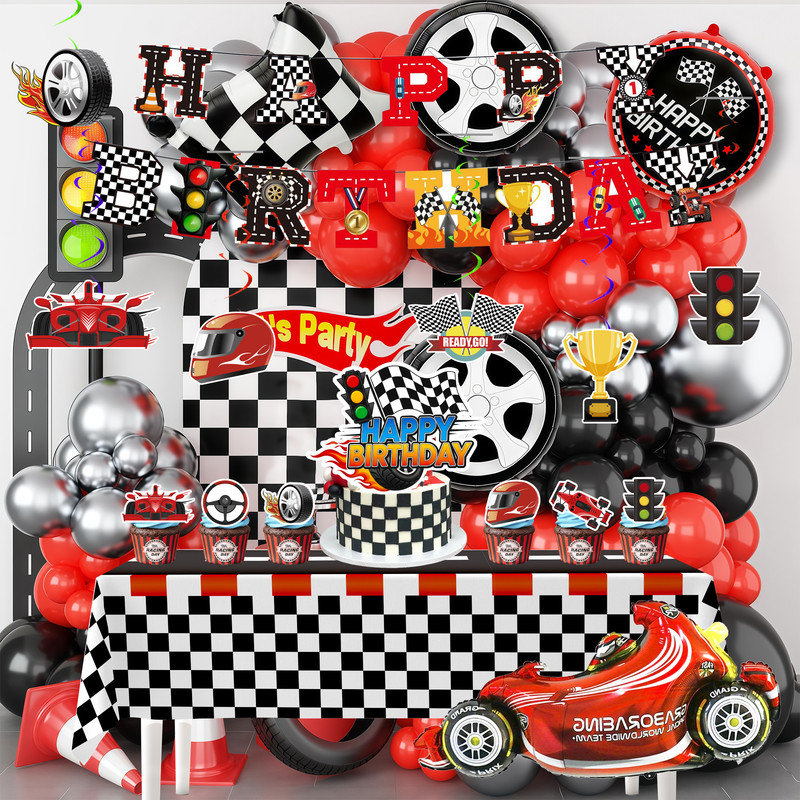 Race Car Birthday Decorations, 112pcs Race Car Party Decorations Set