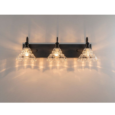 Textured Coffee Bronze Vanity Lights With Clear Glass Shade