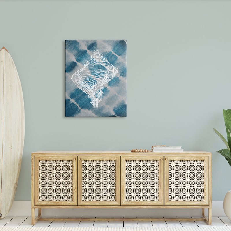 Cravate bleu marine rétro Conch Shell par Ziwei Li 927, Toile tendue, H 40 po x l 30 po x P 1,5 po