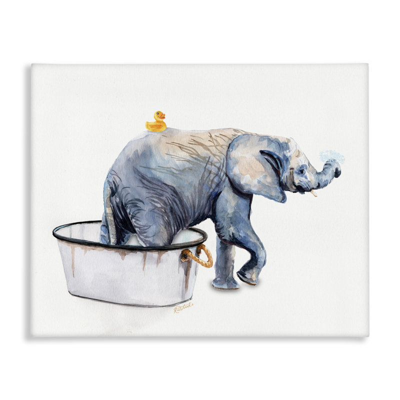 Charmant éléphant rustique dans un bain moussant par Jennifer Redstreake - reproduction d'art, H 14 po x l 11 po x P 1,5 po