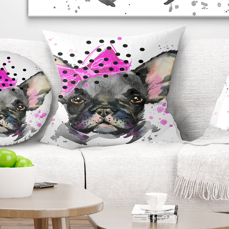 Aquarelle de bouledogue français sérieux - coussin imprimé animal, 18 po x 18 po, Coussin décoratif