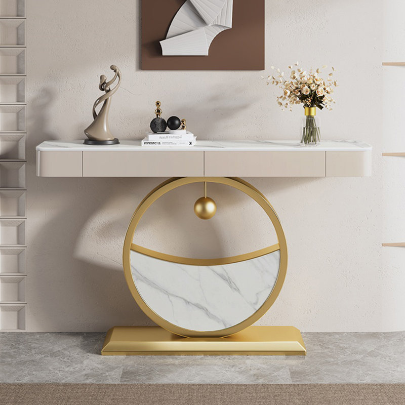 Console esthétique et fonctionnelle, Doré / Blanc, Blanc / beige, H 36,61 po x l 47,24 po x P 11,81 po