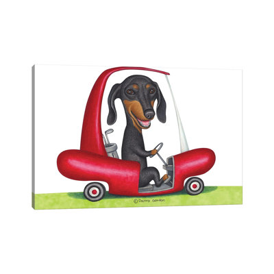 Black Dachshund In Golf Cart by Danny Gordon - Print on Canvas