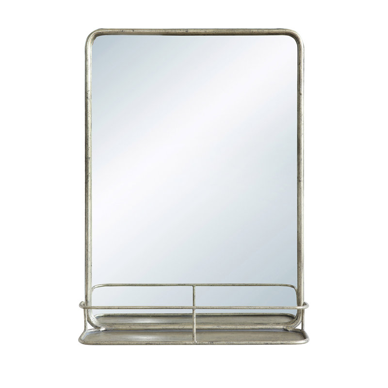 Miroir mural en métal avec tablette, Nickel