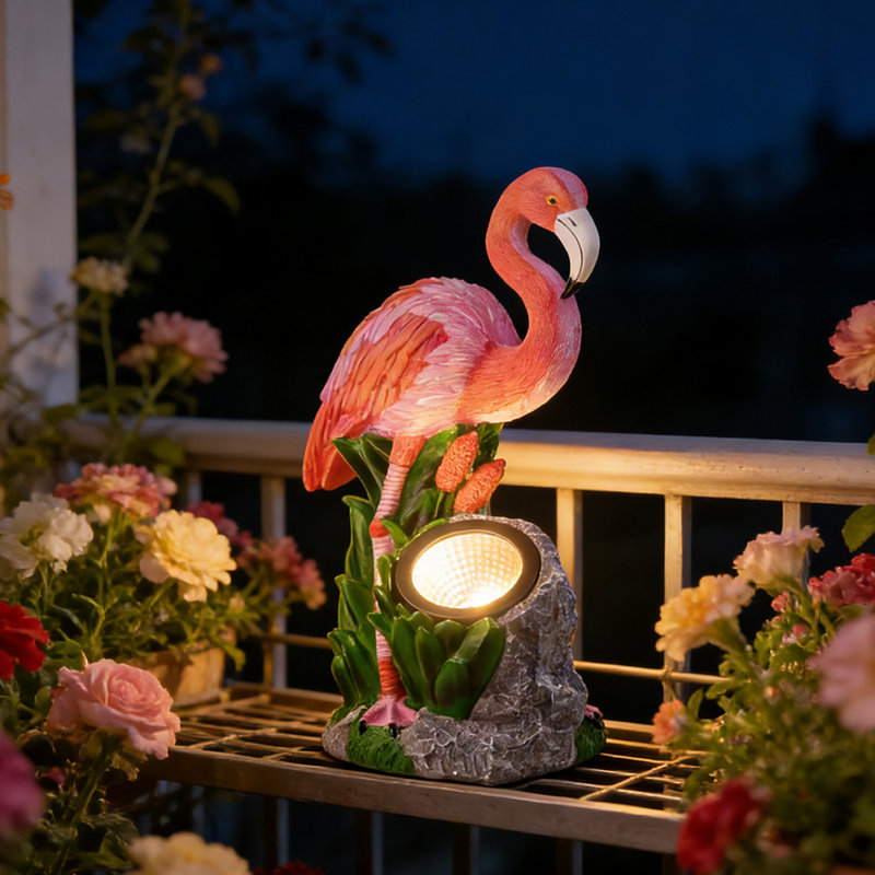 Statue de jardin flamant rose en résine avec projecteur, figurine d'extérieur 10 po pour sentier de jardin