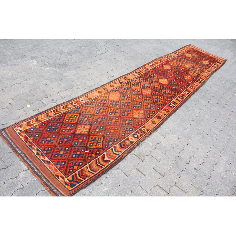 Tapis de couloir turc rétro en laine noué à la main de style traditionnel boho pour les escaliers et les couloirs