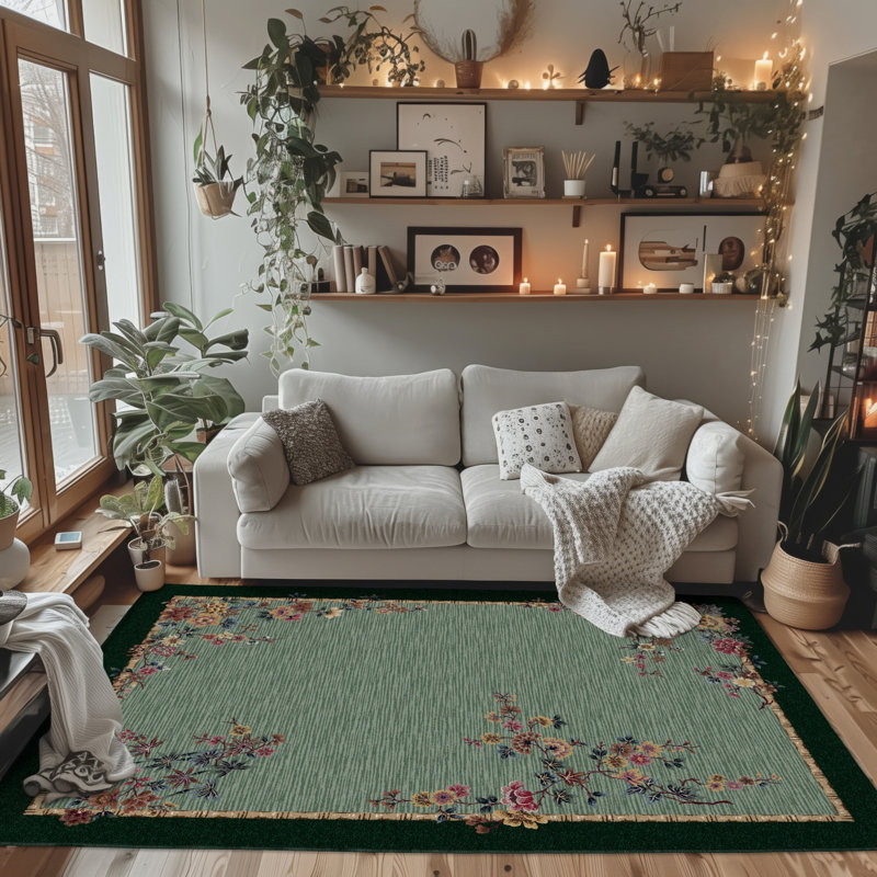 Alminus Signature Mindre Peridot Floral Area Rug, Rectangle 2'8" x 3'10"