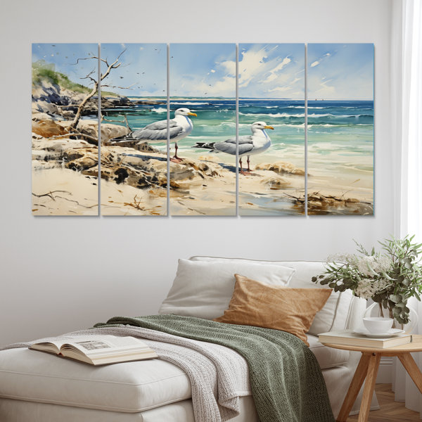 DesignArt Beach Seagulls In Flight I On Metal 5 Pieces Print | Wayfair