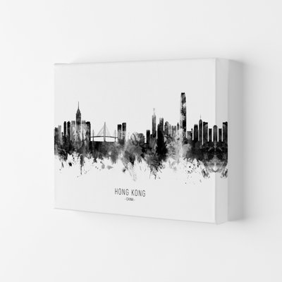 Hong Kong China Skyline Black White City Name by Michael Tompsett - Print