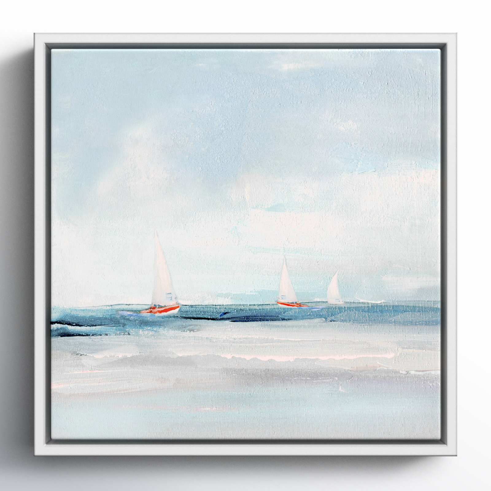 Charter "Caribbean Sail" Painting by Sally Swatland, 13.5" H x 13.5" W x 2" D, White