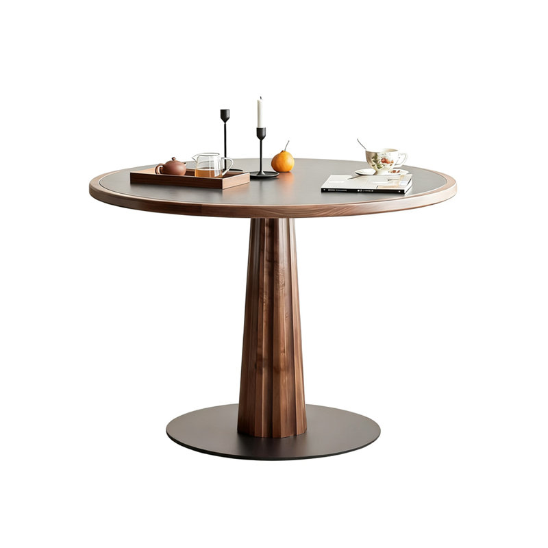 Walnut&Black Round Sintered Stone Dining table, 29.53"H x 39.37"L x 39.37"W