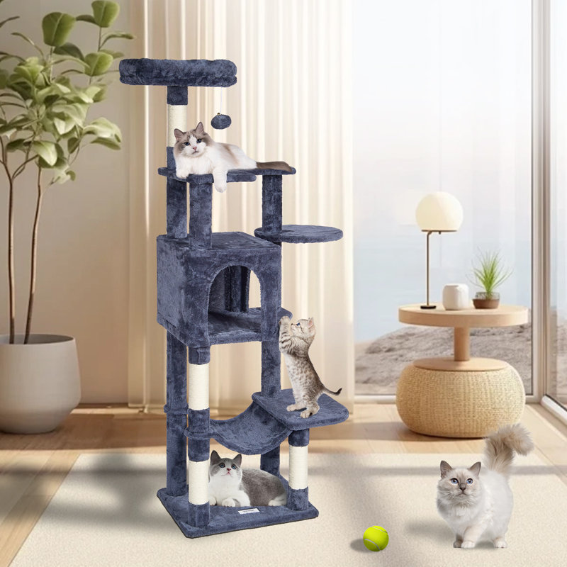 Dark Grey 60.6'' Sisal Cat Tree with Hammock and Condo