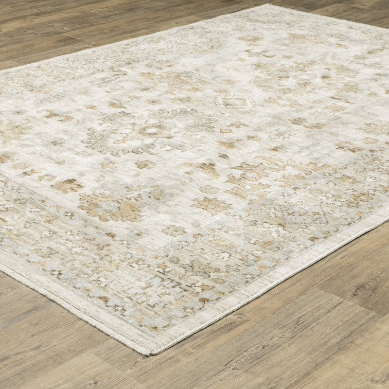 Tapis bleu pâle / beige Lainey, Rectangle 7 pi 10 po x 10 pi