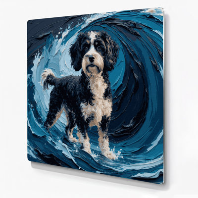 Chiens, chien d'eau portugais, art mural en métal bleu