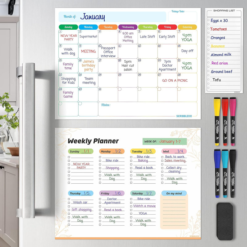 Monthly Planner Magnetic Whiteboard Refrigerator Calendar Dry Erase Weekly Planner 13” X 17”