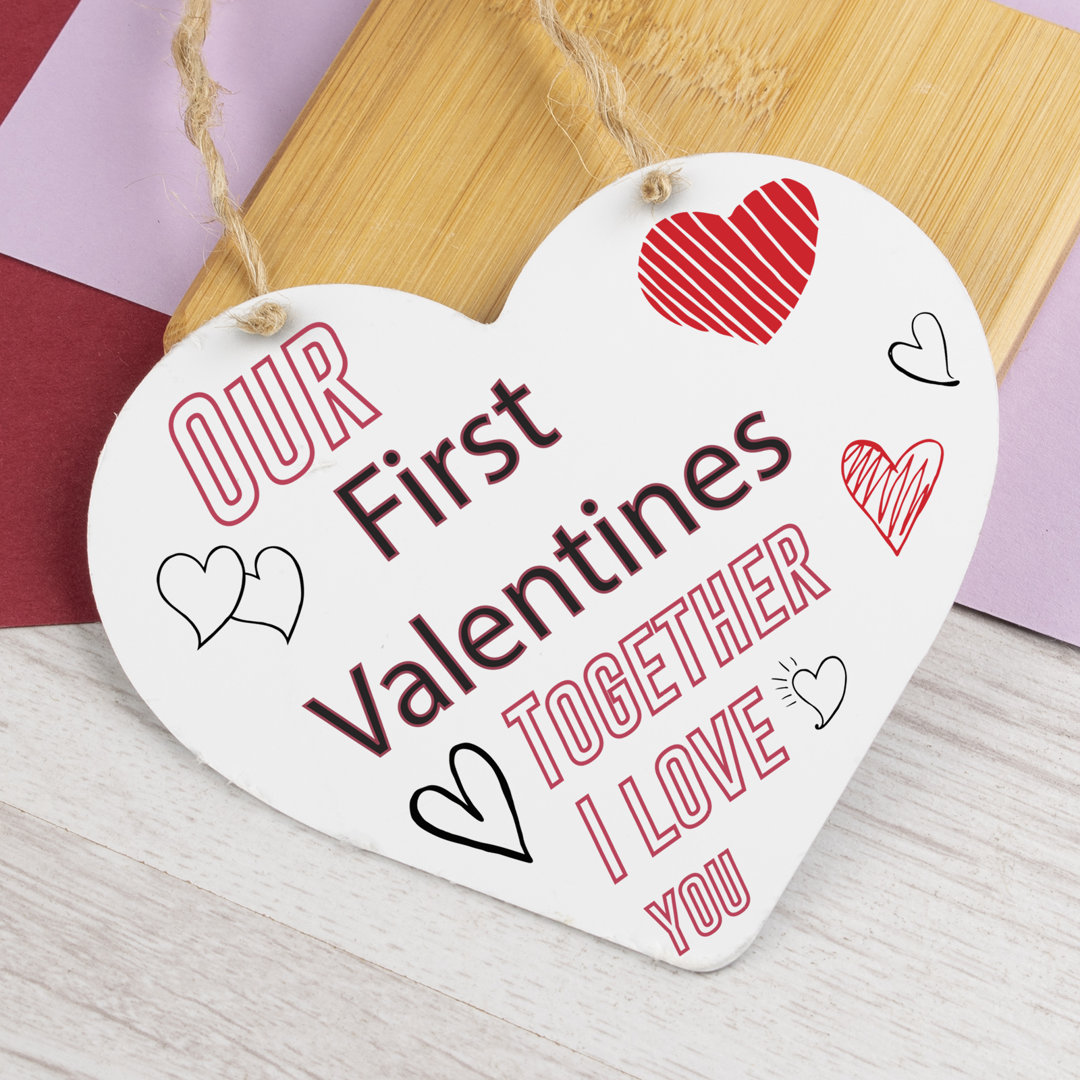 Wooden Heart Plaque First Valentine