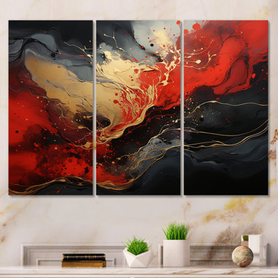 Rouge et or marbre volcan II - art mural abstrait