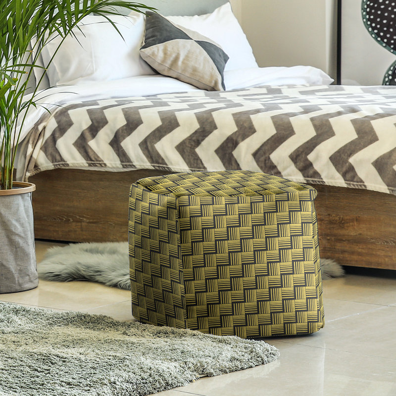 Repose-pieds cubique à rayures classic basketweave, Jaune / noir