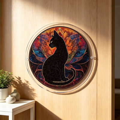 Acrylic Stained Glass Style Suncatcher Ornament Blacks Cats Hummingbirds And Sunset Scenery For Window Hanging And Home Decoration