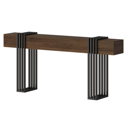71 Inch Long Console Table, Extra Thick Industrial Sofa Table Behind The Couch Rectangular Entryway Table For Entrance Hallway Living Room, Entire Top Board & 4-pipe Legs, Walnut