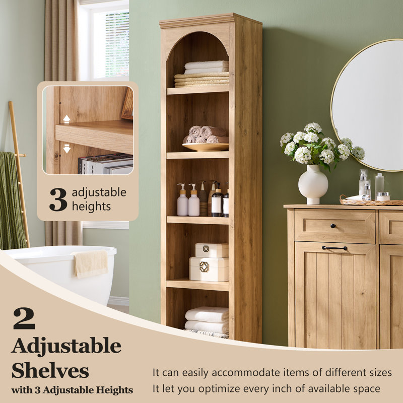 Ahart 76" Tall Arched Bathroom Storage Cabinet,5-Tier Narrow Arched Bathroom Cabinet with Adjustable Shelves,Featuring Storage & Open Shelves