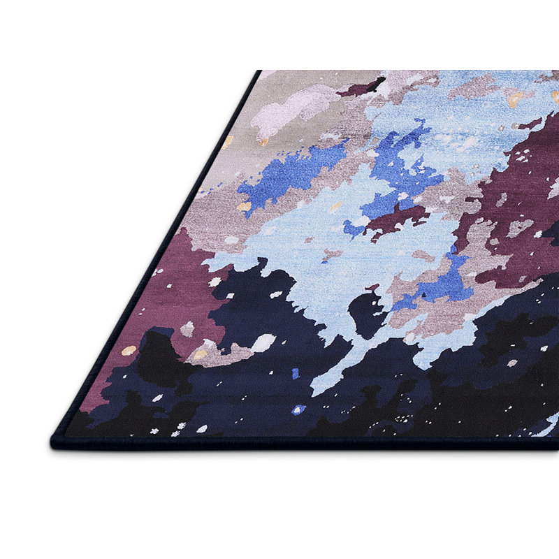 Tapis abstrait noir / bleu, Rectangle 8 pi x 10 pi
