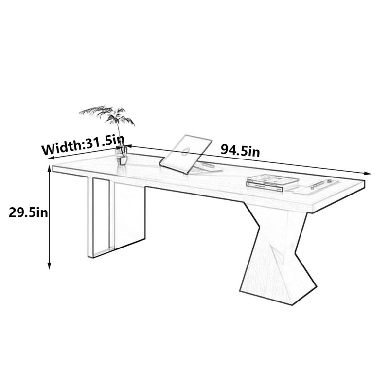 Bureau italien en bois massif italien minimaliste, H 29,5 po x l 94,5 po x P 31,5 po