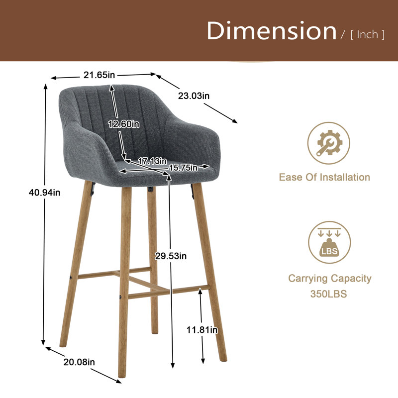 Ensemble de 2 tabourets de bar modernes avec îlot de cuisine avec dossier, accoudoirs, repose-pieds et pieds en bois massif