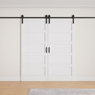 Portes doubles coulissantes de style grange, âme pleine, revêtement en PVC, prêtes à l'emploi, quincaillerie d'installation incluse.