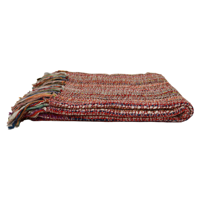 Home&Manor Handcrafted Wool & Cotton Throw Blanket Festival Thread, Red/White