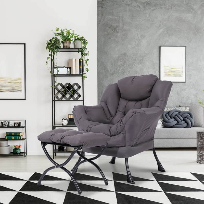 Méridienne large et repose-pieds Cyntha, Velours gris