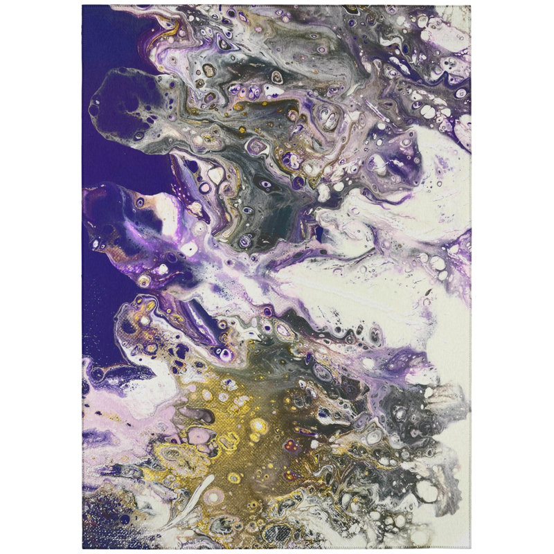 Tapis mauve / gris / beige abstrait tissé à la machine, Rectangulaire 3 pi x 5 pi