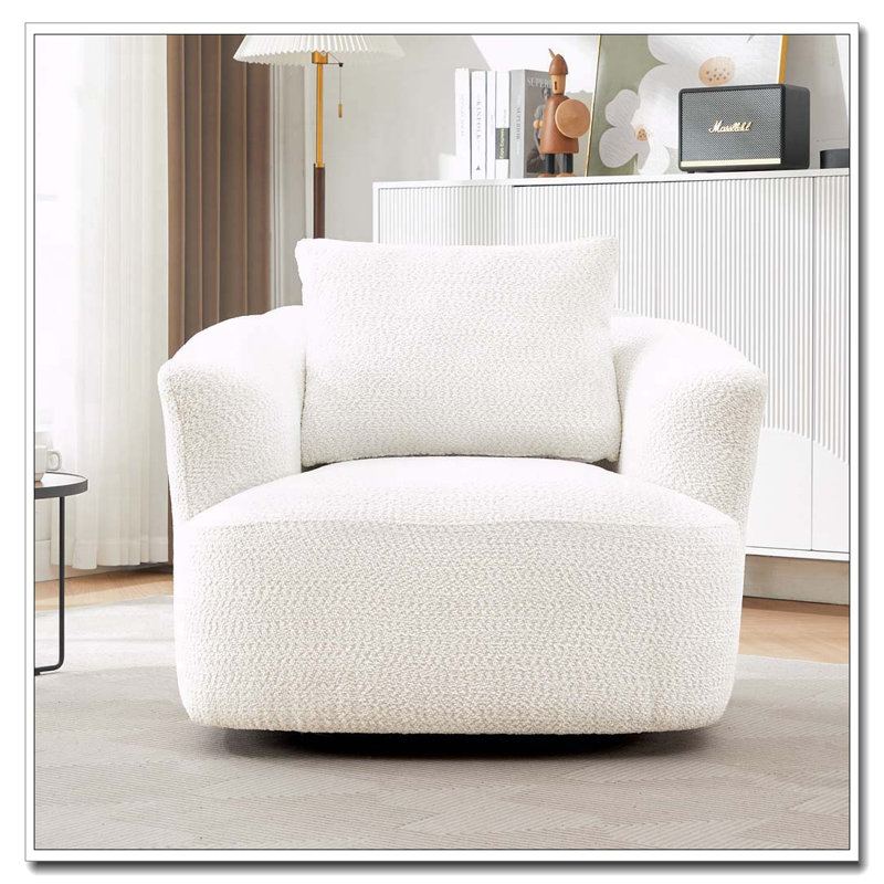 Fauteuil demi-tonneau pivotant en chenille avec coussin décoratif Chenille, Beige